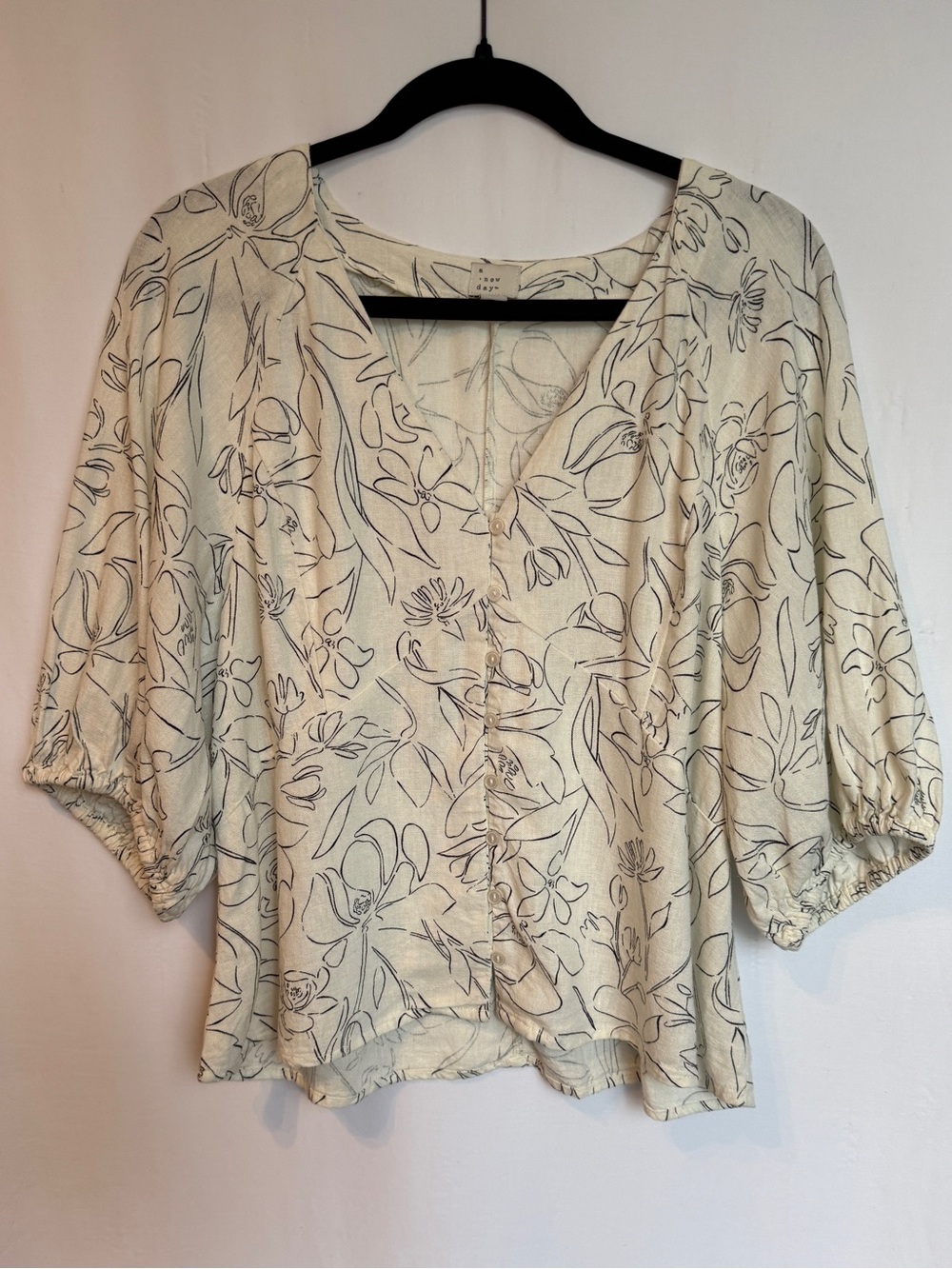 a new day Floral Button-Front Linen Blend Top